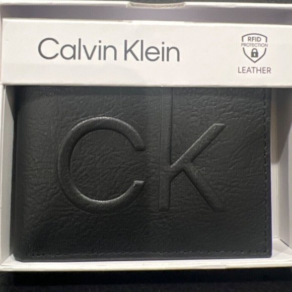 Calvin Klein Men's RFID Genuine Leather Slimfold Wallet Black - Picture 1 of 5